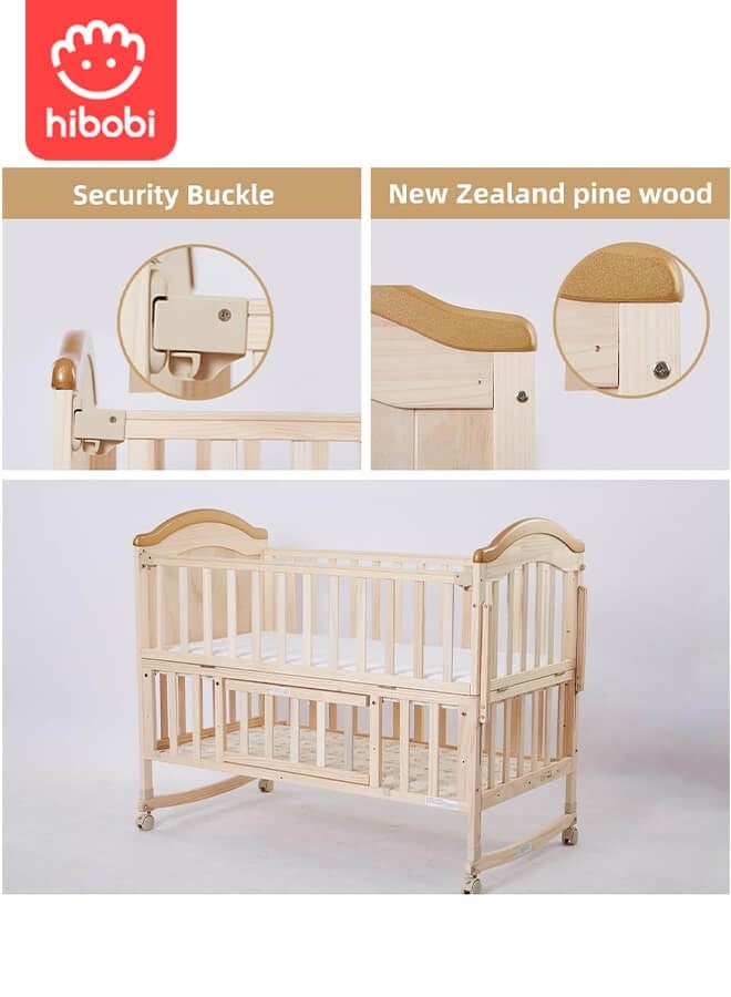 Luxury 6-in-1 Multifunctional Baby Crib | Natural New Zealand Pine | Paint-Free & Formaldehyde-Free | 360° Swivel Wheels | With Mosquito Net | Large Storage | For Ages 0–6