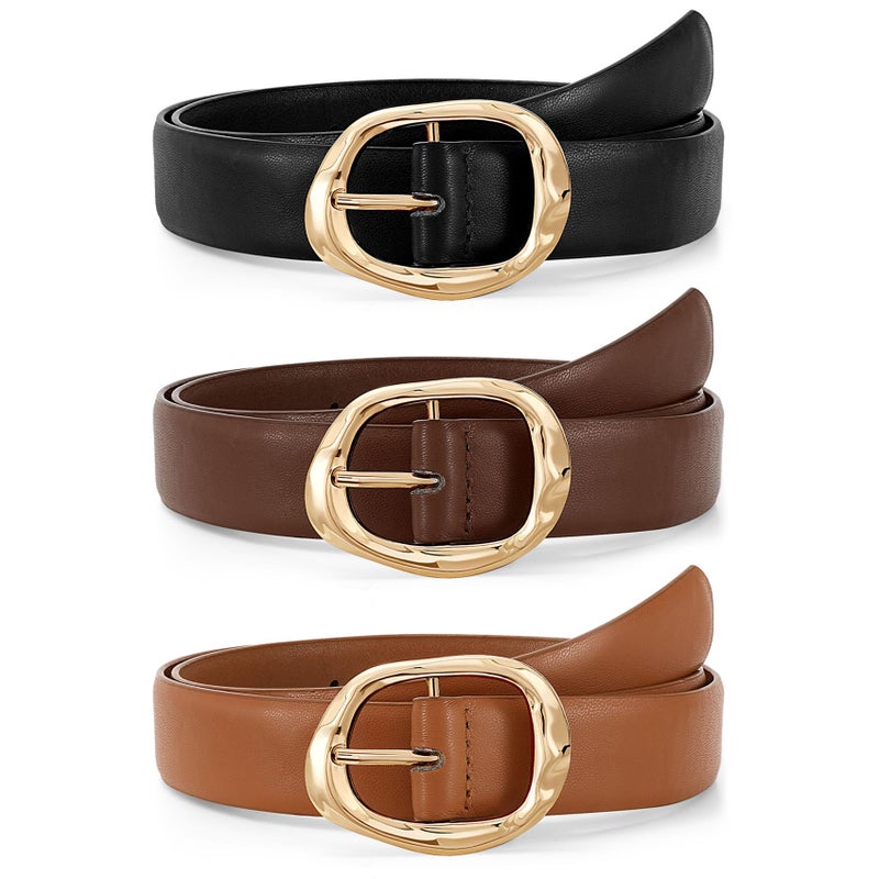JASGOOD 3 Pack Black Belts for Women Leather Belts for Jeans Pants Ladies Waist Belt Fashion Black Belt with Gold Buckle - Image 1