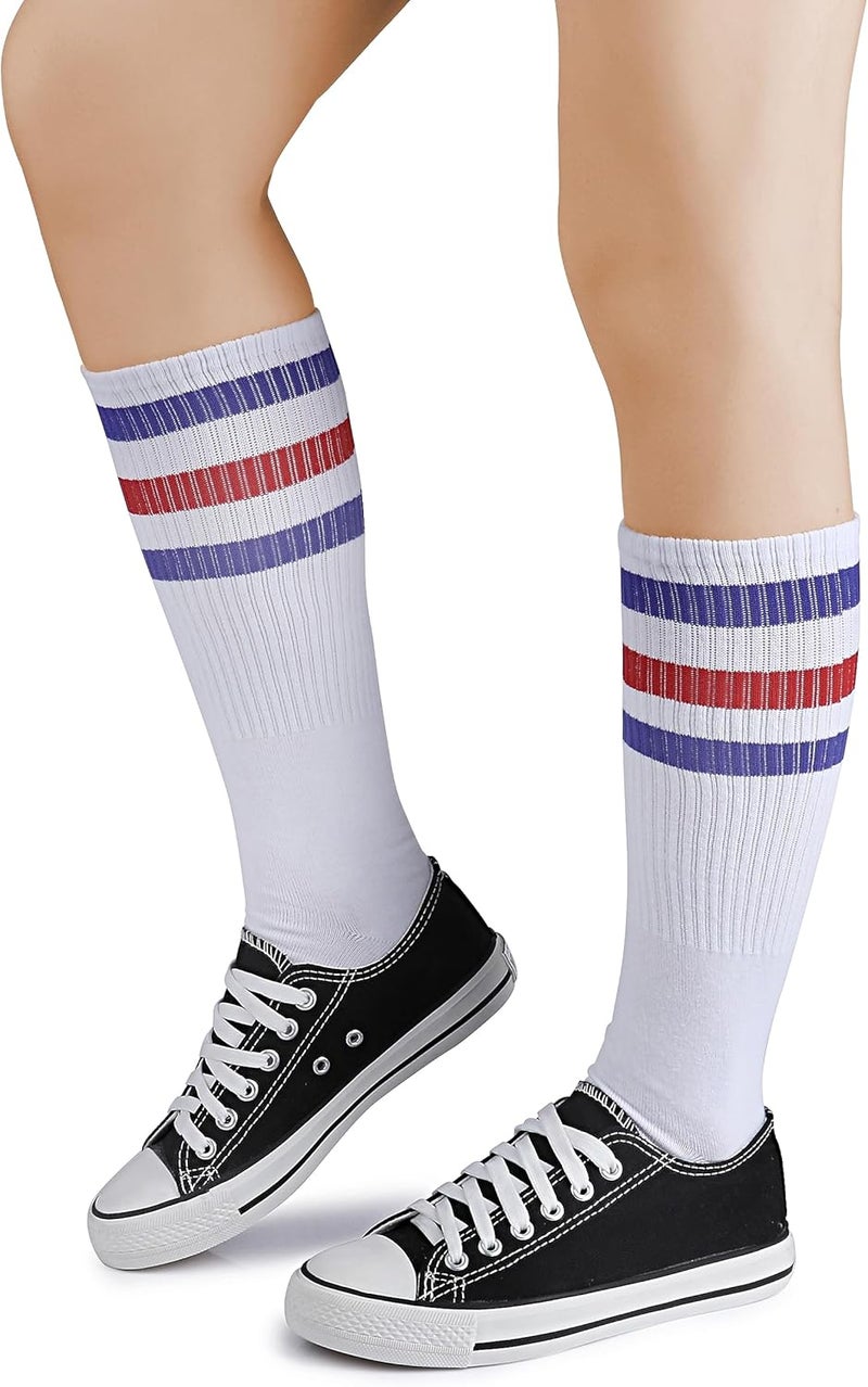 Leotruny Knee High Tube Socks: Over the Calf Retro Striped Socks for Men and Women - Image 1