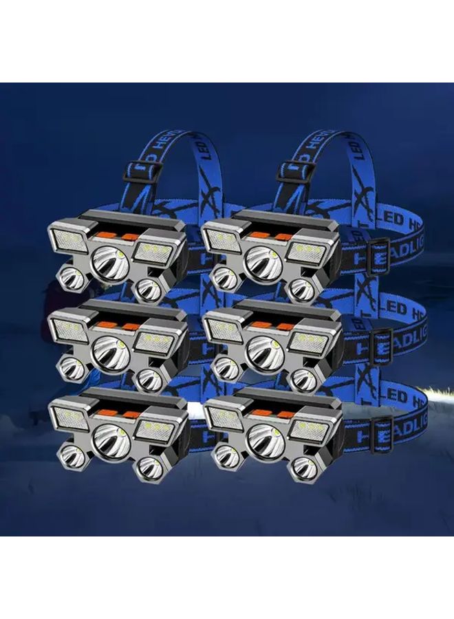 6 Pcs Hands Free Headlamp 5LED USB Rechargeable 400mAh Adjustable Light - Image 1