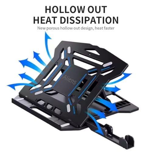 Aliens 2-in-1 Laptop and Mobile Foldable Stand, Adjustable Height, Ventilated, Anti-Slip Base Compatible with MacBook, Asus, Tablet, ipad, iPhone, Samsung, Smartphone and All Laptops Up to 15.6"-BLK - Image 4