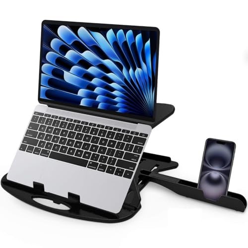 Aliens 2-in-1 Laptop and Mobile Foldable Stand, Adjustable Height, Ventilated, Anti-Slip Base Compatible with MacBook, Asus, Tablet, ipad, iPhone, Samsung, Smartphone and All Laptops Up to 15.6"-BLK - Image 1