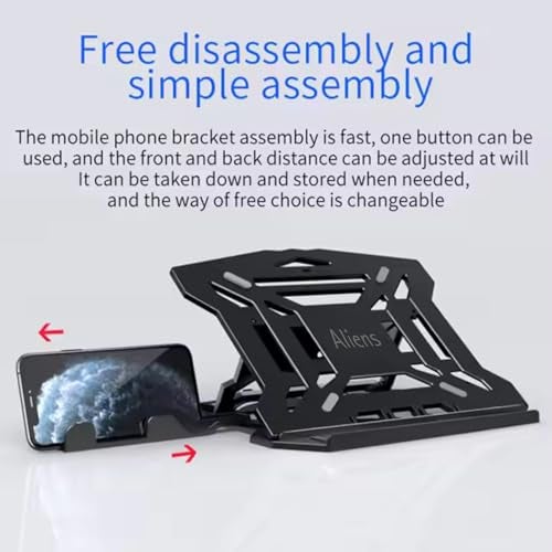 Aliens 2-in-1 Laptop and Mobile Foldable Stand, Adjustable Height, Ventilated, Anti-Slip Base Compatible with MacBook, Asus, Tablet, ipad, iPhone, Samsung, Smartphone and All Laptops Up to 15.6"-BLK - Image 5
