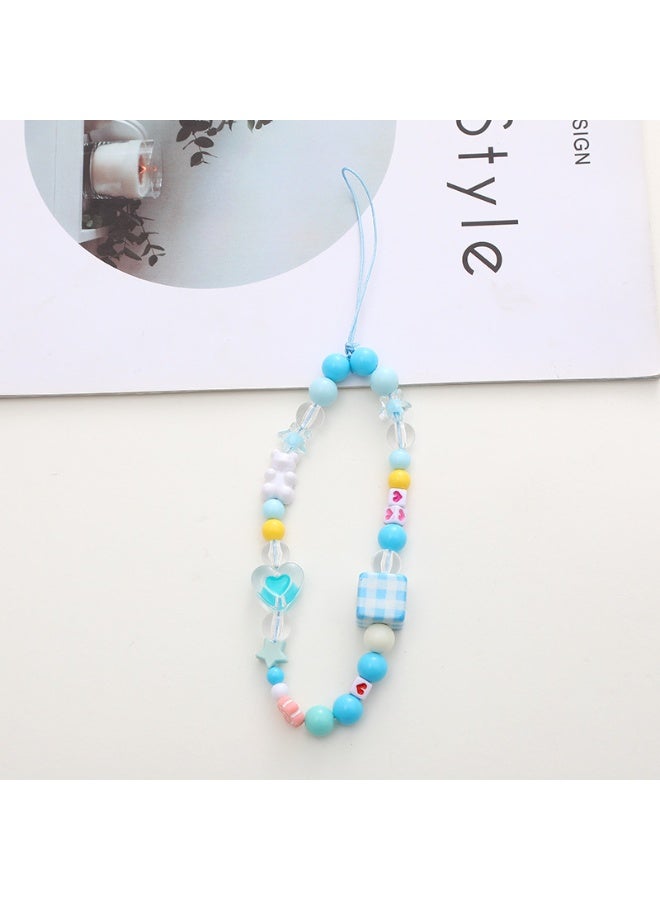 NIBEMINENT Beaded Phone Lanyard, Anti Lost Removable Wrist Strap,K993 Blue Checkers Bracelet Pendant, Phone Keychain Lanyard