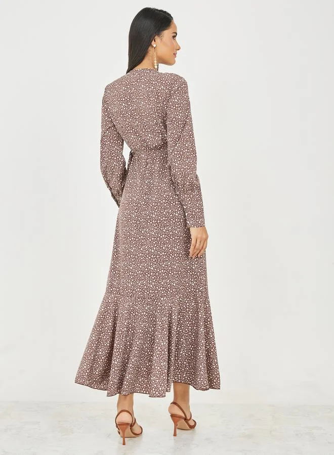 Styli Floral Ruffle Midi Dress
