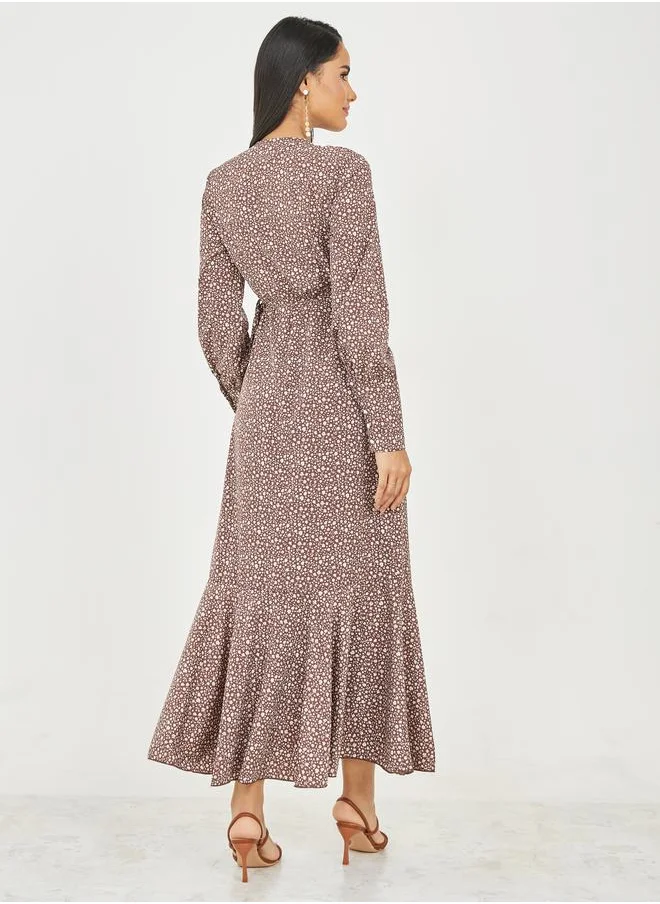 ستايلي Floral Ditsy Print Wrap Maxi Dress