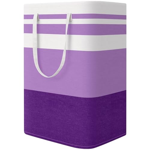 StorageRight Large Collapsible Laundry Basket Hamper with Easy Carry HandlesFreestanding Clothes Hampers for Laundry Bedroom Dorm Towels Toys 75L Purple - Image 1