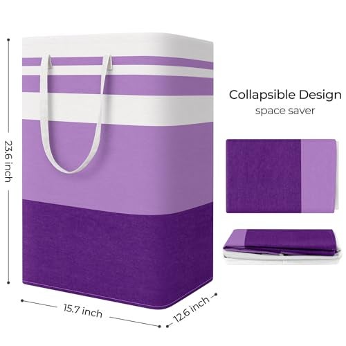 StorageRight Large Collapsible Laundry Basket Hamper with Easy Carry HandlesFreestanding Clothes Hampers for Laundry Bedroom Dorm Towels Toys 75L Purple - Image 3