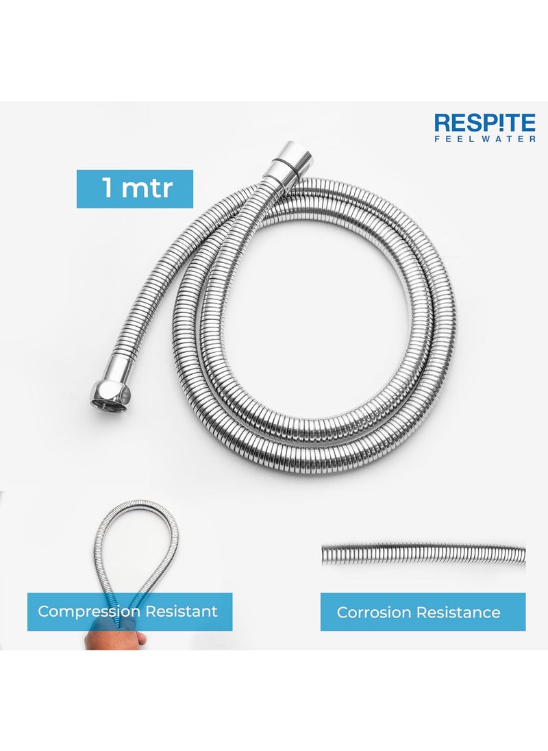 RESPITE RESPITE 1 Meter Flexible Hose Pipe Suitable for Telephonic Shower and Health Faucet 304 Grade Stainless Steel Chrome Finish  - Image 2