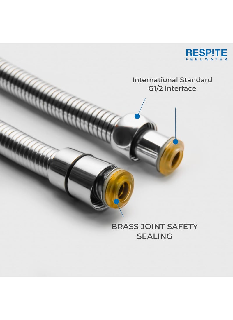 RESPITE RESPITE 1 Meter Flexible Hose Pipe Suitable for Telephonic Shower and Health Faucet 304 Grade Stainless Steel Chrome Finish  - Image 3
