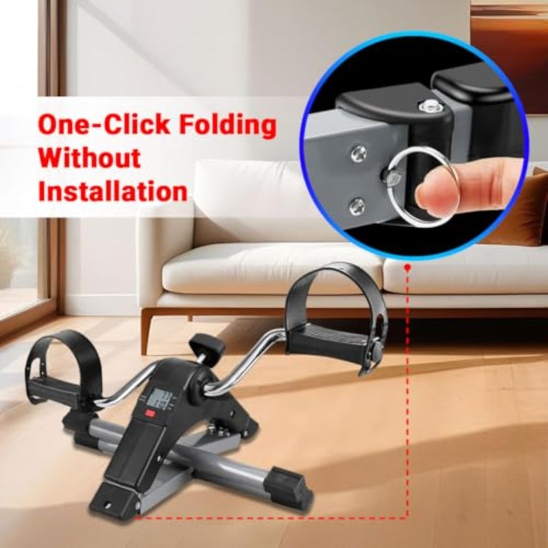 Home physiotherapy and light arm/leg exercise: aluminum alloy mini cycle pedal exerciser in black with adjustable resistance and digital display - Image 4