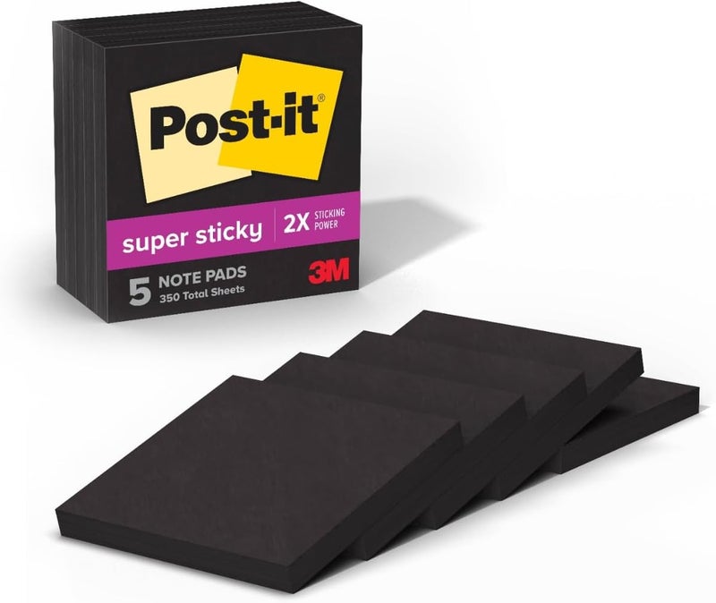 بوست إت ملاحظات Super Sticky، مقاس 3×3 بوصة، قوة التصاق مضاعفة، لون أسود (654-5SSSC). - Image 1