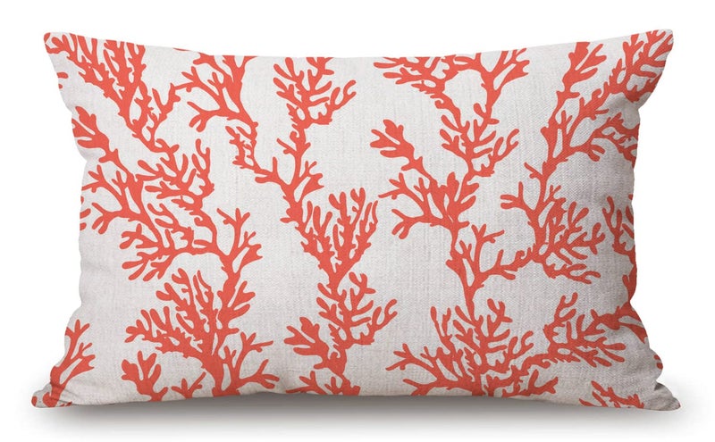 Solekla Tropical Pattern with Corals Waist Lumbar Cotton Linen Throw Pillow case Cushion Cover for Sofa Home Decorative Oblong 12x20 Inches - Image 1