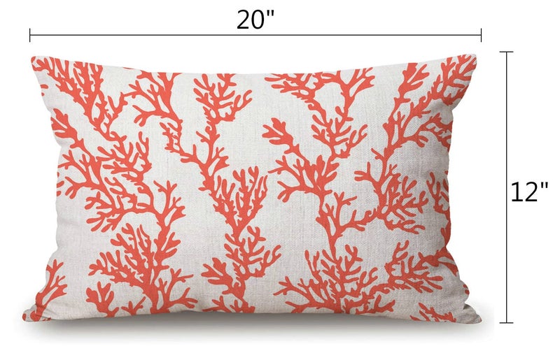 Solekla Tropical Pattern with Corals Waist Lumbar Cotton Linen Throw Pillow case Cushion Cover for Sofa Home Decorative Oblong 12x20 Inches - Image 2