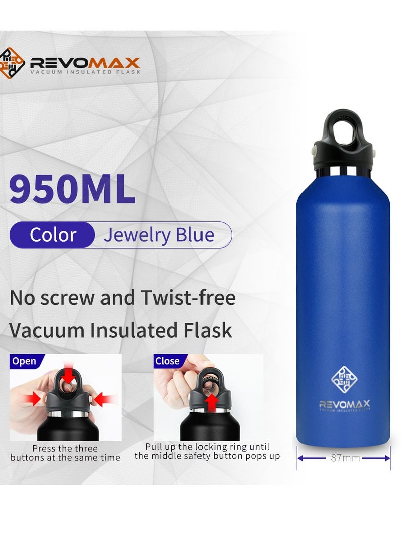 RevoMax - Revomax vacuum Insulated Flask with Twist Free CAP, open & close with one hand in one second, Jewelry Blue 32oz/ 950ml - Image 1