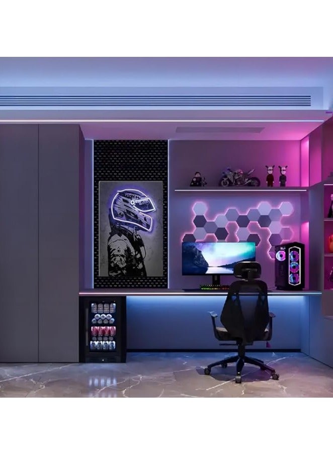 مؤسسة فكرة اليوم اليوم فكرة سباق سوبر ستار قماش يطبع سائق المتسابق ملصق - سيارة جدار الفن الرياضة غرفة ديكور ملصقات سباق النيون لغرفة المعيشة غرفة نوم بار ديكور المنزل الجمالية، قماش ملفوف (16x24، الأزرق) - Image 3