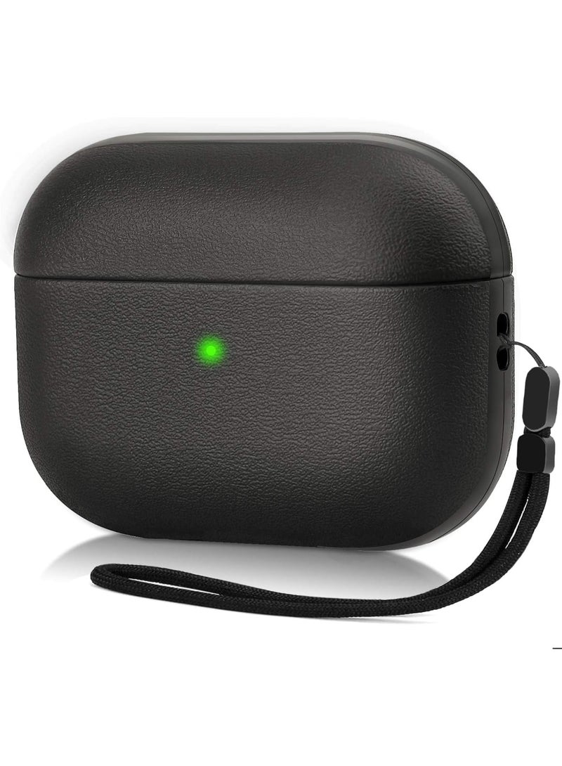 Cover Compatible with Airpods Pro 3 (2025) Case, Leather Texture Full-Body Protective Case Cover Compatible with Airpods Pro 3, Wireless Charging and Front LED Visible (Black) - Image 1