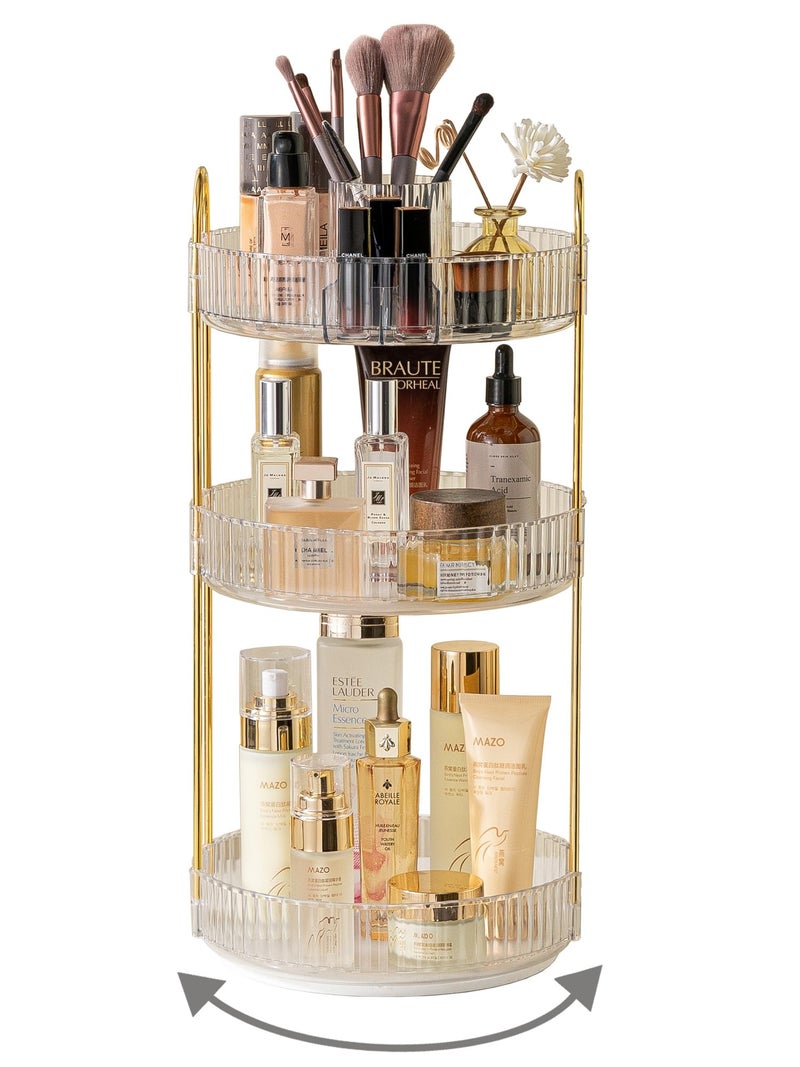Asayuee 360 Rotating Makeup Organizer3 Tier Large Capacity Make Up Organizers and StorageSkincare Perfume Vanity OrganizersBathroom Cosmetics Storage Organizer CountertopClear