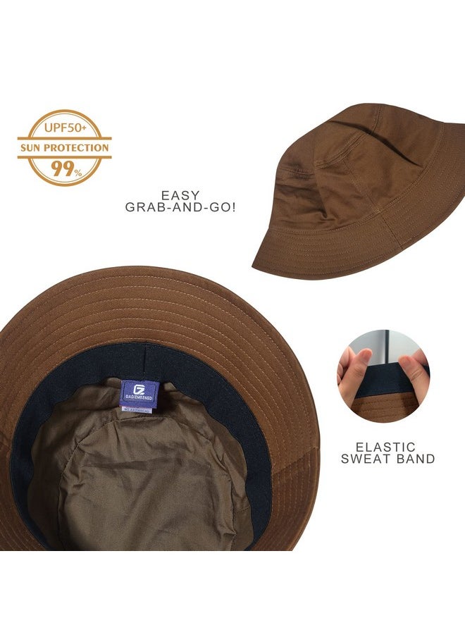 GADIEMKENSD - Cotton Bucket Hat For Womens Summer Sun Protection Upf 50 Bucket Hats For Men Lightweight Packable Outdoor Travel Hat For Travelling Golf Hiking Camping Brown - Image 1