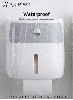 HALAMODO Toilet Paper Holder with Drawer & Phone Holder Toilet Paper Storage Box Wall Mounted Waterproof Bathroom Paper Holder No Drilling Paper Roll Dispenser Large Capacity Tissue Holder (White)  - Image 3