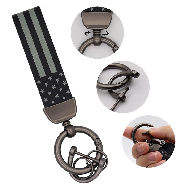 Elegananccy Black American USA Flag Car Keychain with Zinc Alloy Ring, Men Car Accessories - Image 4