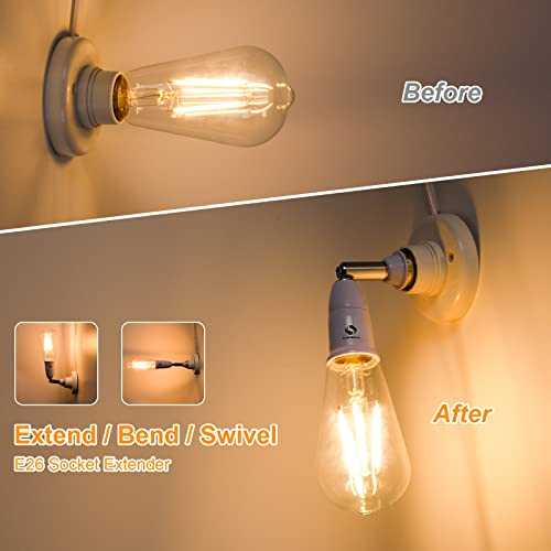 RONG&LAN E26/E27 Light Socket Extender，180 Degree Bendable, Extension Socket Extender Adapter, E26/E27 to E26/E27 Adjustable Extension, Flexible Medium Light Bulb Socket Converter (5.5inch 4-Pack) - Image 2