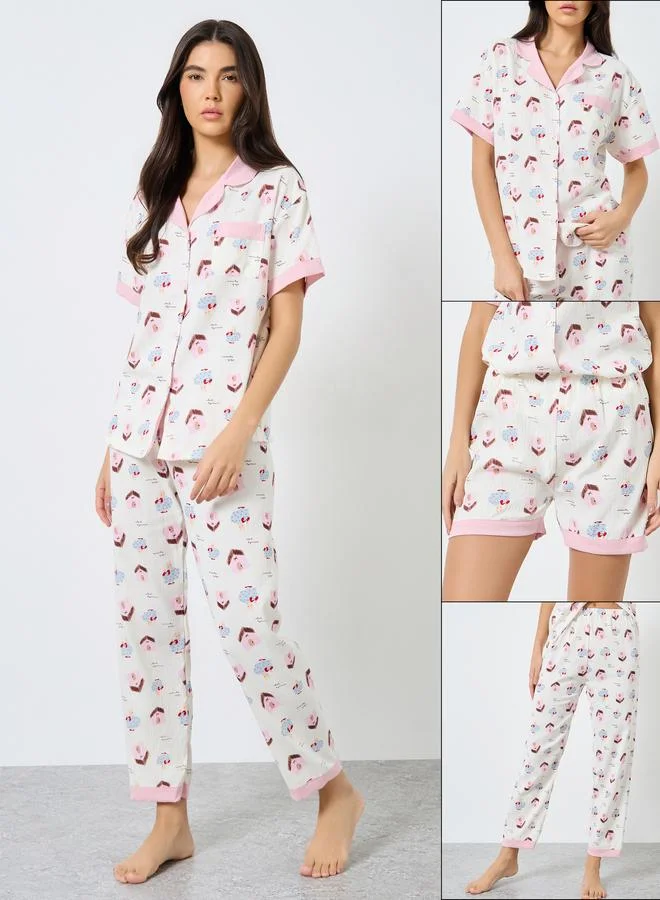 Take Two Take Two Pack of 3 - All Over Print Shirt, Shorts and Pyjama