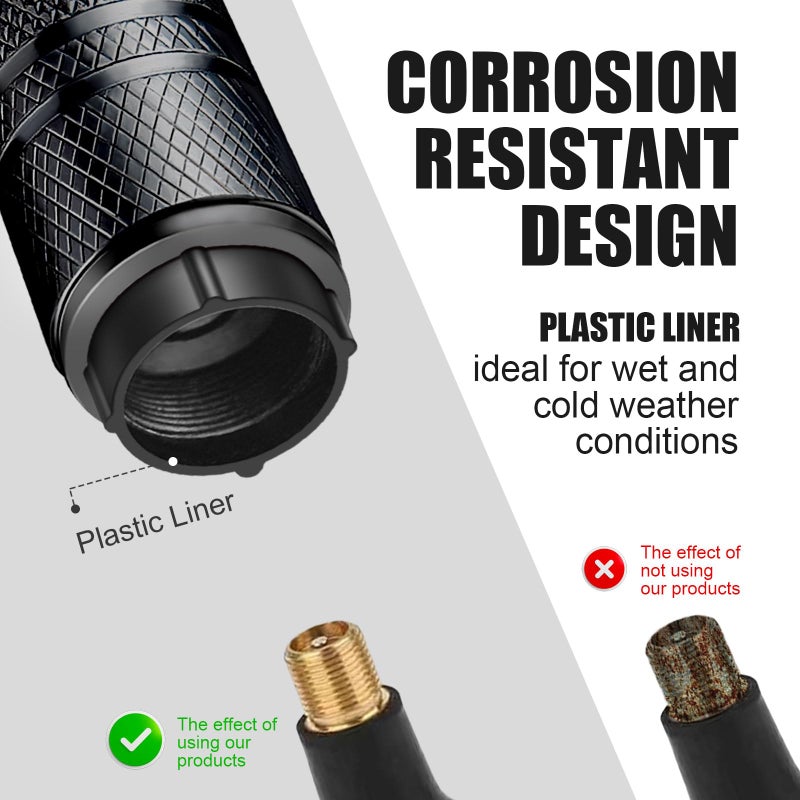 DESOUL Tire Valve Stem Caps - (4 Pack) Premium Metal Air Caps with Plastic Liner, Durable, Corrosion Resistant and Leak-Proof, Universal Fit for Cars, Trucks, Motorcycles, and Bikes - Black - Image 2