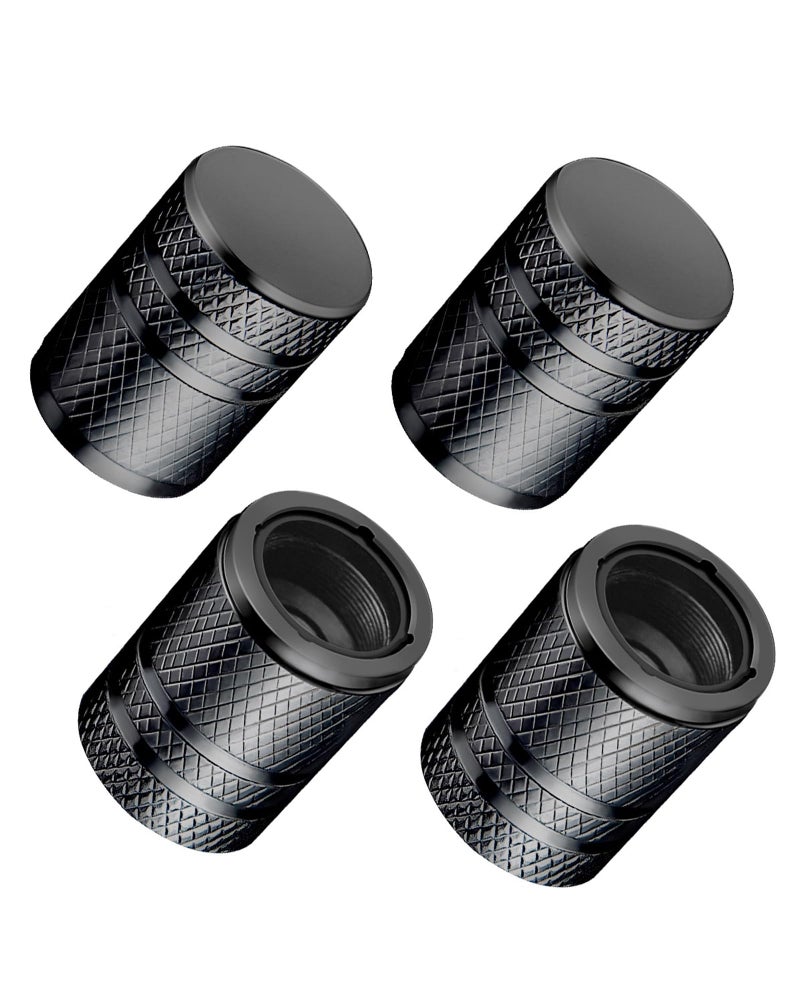 DESOUL Tire Valve Stem Caps - (4 Pack) Premium Metal Air Caps with Plastic Liner, Durable, Corrosion Resistant and Leak-Proof, Universal Fit for Cars, Trucks, Motorcycles, and Bikes - Black - Image 1