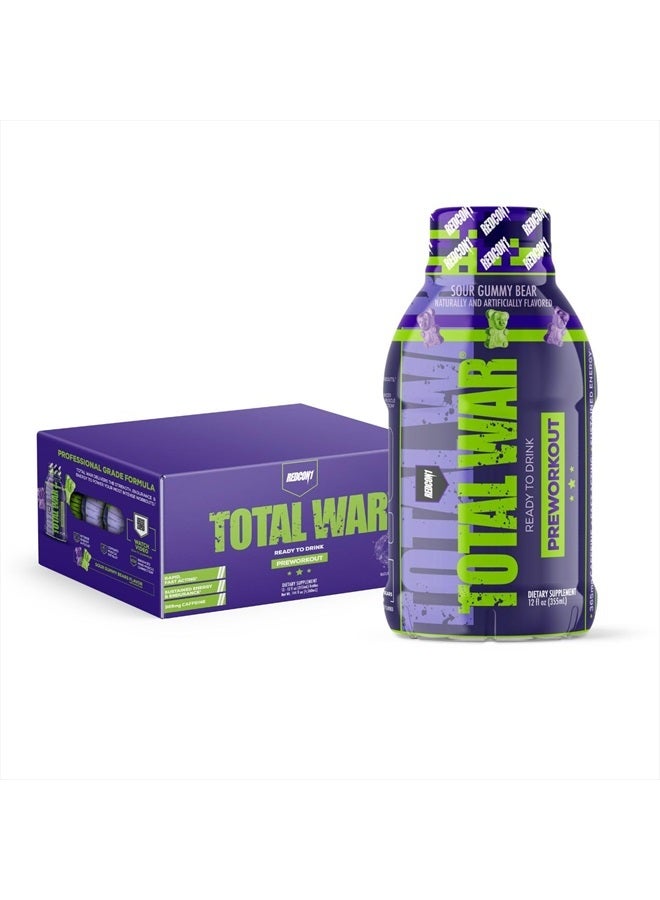 REDCON1 Total War Ready to Drink Preworkout, Sour Gummy Bear - 350mg of Fast Acting RTD Caffeine - Beta Alanine + Citrulline Malate for Increased Pump - Keto Friendly Workout Drink (12 Servings) - Image 1