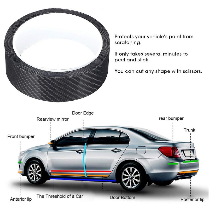 Fydun Car Door Edge Film, Black Door Sill Protector Anti-Scratch Sticker, Door Crash Bumper, Protection Tape, Carbon Fiber Strip Sticker Car Door Protector Car Door Guard Car Door Protection(3CM*3M) - Image 2