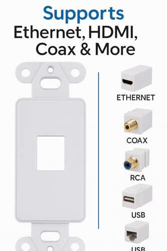 SATMAXIMUM 10 Pack Keystone Wall Plate 1 Port, White Decorator Insert Cover for Ethernet, HDMI, Coax, Cat6 Cat5, RJ45, Home & Office Installations - Image 3