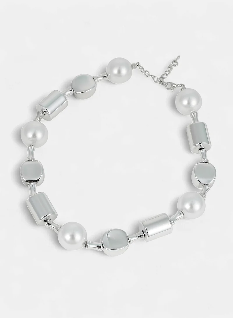 Sohi  Women The Spherical-Block Collar Necklace | Chrome  Colour | One-Size | Metallic Acrylic Material | Lobster Clasp Closure | Necklace For Casual & Evening Wear for Women | Best Price UAE