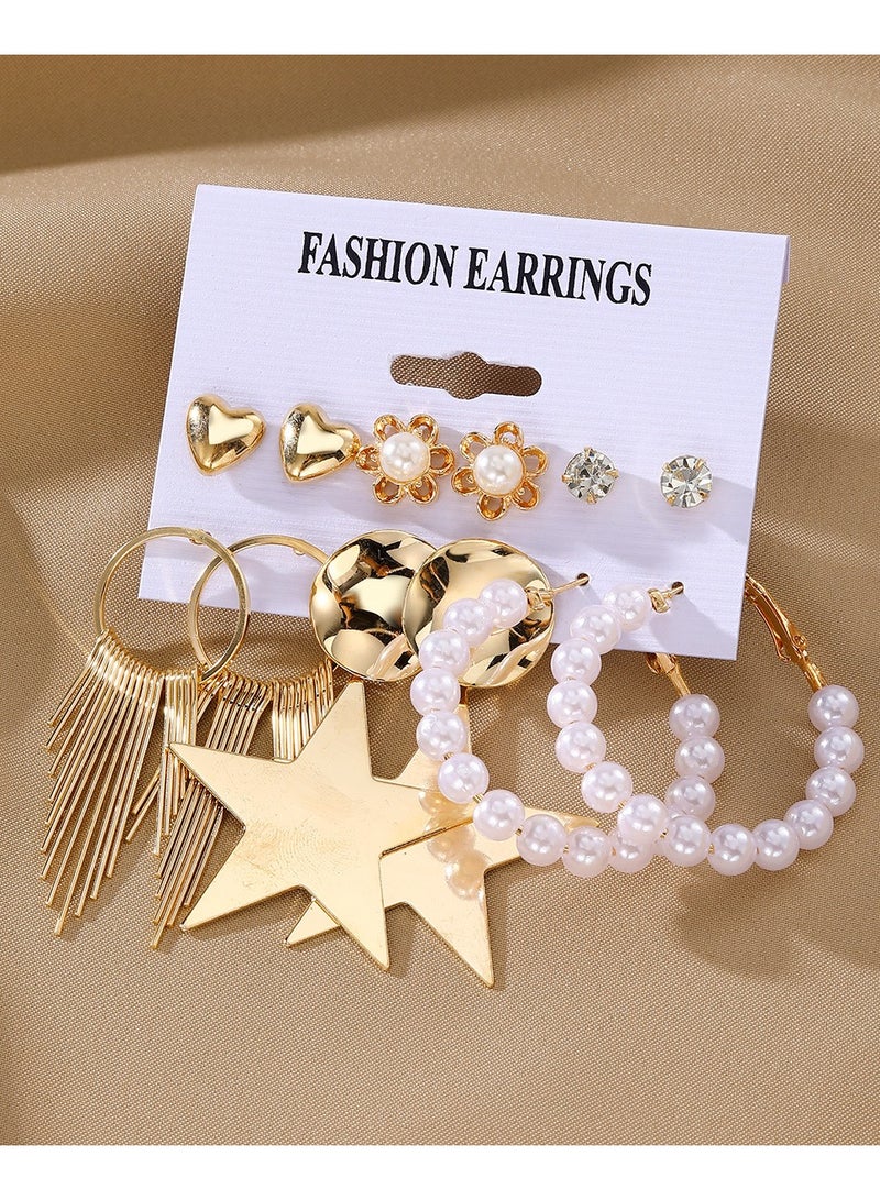 6 أزواج من أقراط اللؤلؤ مع مجموعة أقراط دائرية - Image 1