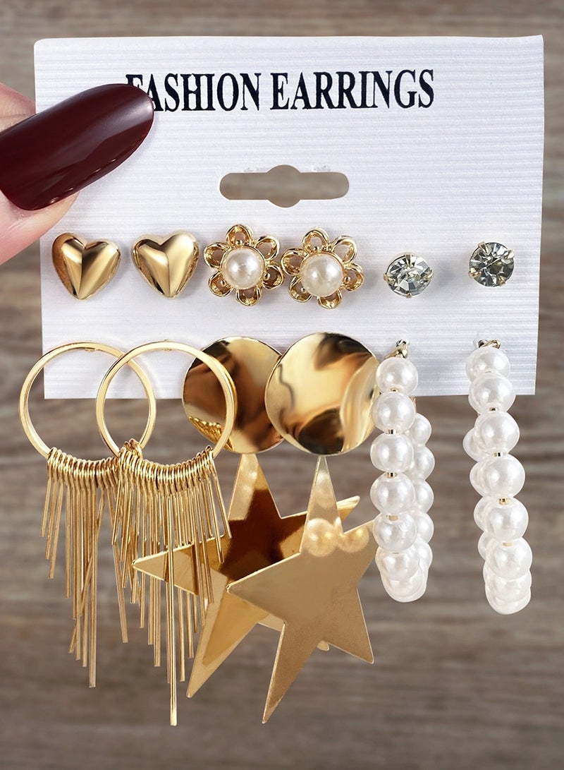 6 أزواج من أقراط اللؤلؤ مع مجموعة أقراط دائرية - Image 3