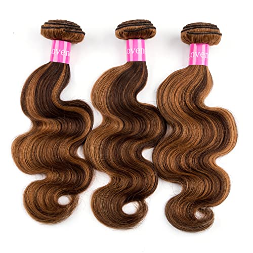 Lovenea Brown Highlight Ombre Body Wave Human Hair Weave 3 Bundles 12 14 16 inch Brazilian 100% Remy Human Hair Weft Extensions(FB30, 12 14 16) - Image 2