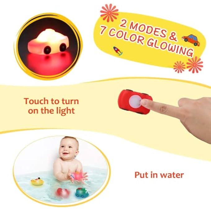 LIGHT-UP BATH TOYS SET - 6 PACK FLOATING BATH TOYS FOR BABY TODDLERS IN BATHTUB OR POOL - Image 4