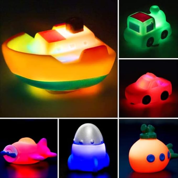 LIGHT-UP BATH TOYS SET - 6 PACK FLOATING BATH TOYS FOR BABY TODDLERS IN BATHTUB OR POOL - Image 1