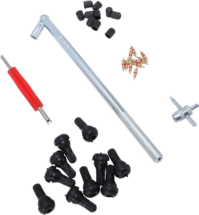 RiToEasysports Professional Tire Valve Core Tool Kit with 10 Valve Cores, 10 Valve Stems, 10 Valve Caps, 3 Installation Tools, Stainless Steel and Plastic Construction - Image 2