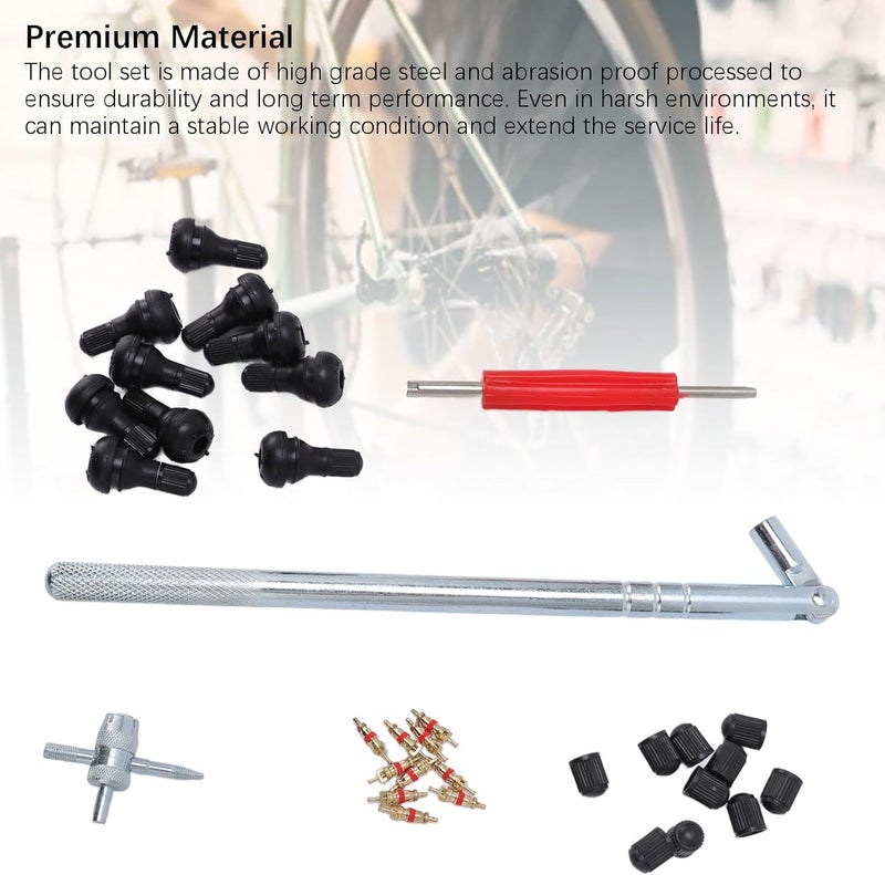RiToEasysports Professional Tire Valve Core Tool Kit with 10 Valve Cores, 10 Valve Stems, 10 Valve Caps, 3 Installation Tools, Stainless Steel and Plastic Construction - Image 4