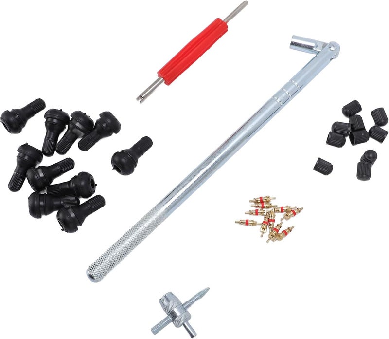 RiToEasysports Professional Tire Valve Core Tool Kit with 10 Valve Cores, 10 Valve Stems, 10 Valve Caps, 3 Installation Tools, Stainless Steel and Plastic Construction - Image 1