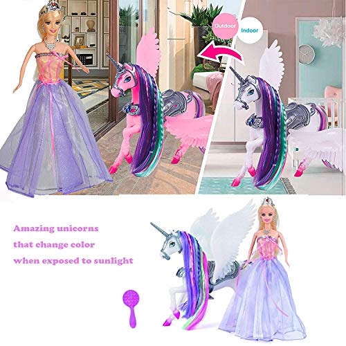 Bettina Color Change Unicorn and Fairy Tale Princess Doll, W/ Mane Brush, Girls' Unicorn Doll Toys Gifts, Presents for Girl Kids Aged 3+ - Image 3