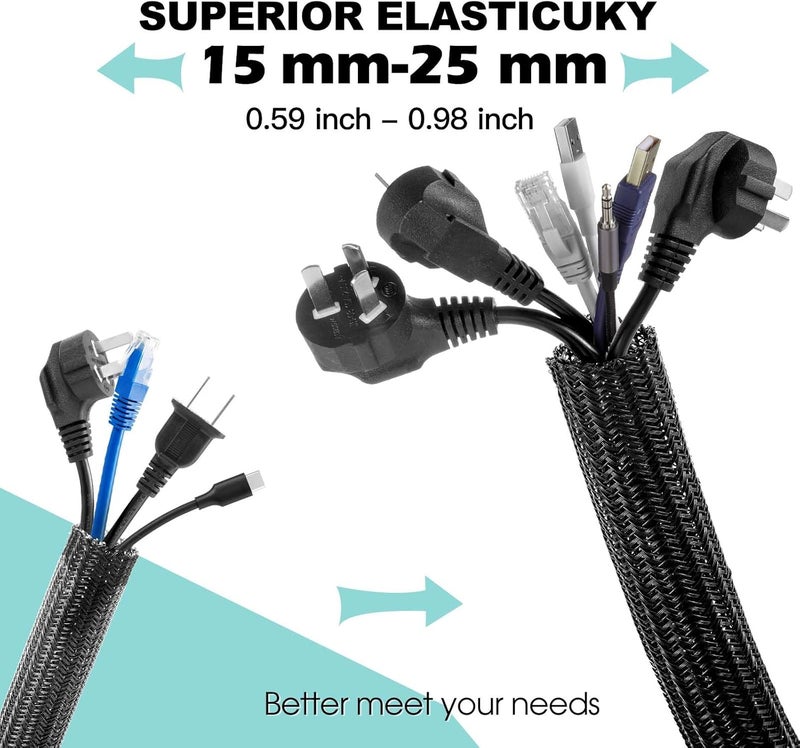 AGPTEK Cable Sleeve, 10ft - 1 inch Cable Management Desk Cord Cover Organizer Wire Hider for Home Office Computer TV Wire Loom Tubing Pet Proof Cord Protector from Cat Dog Chewing, Black - Image 2