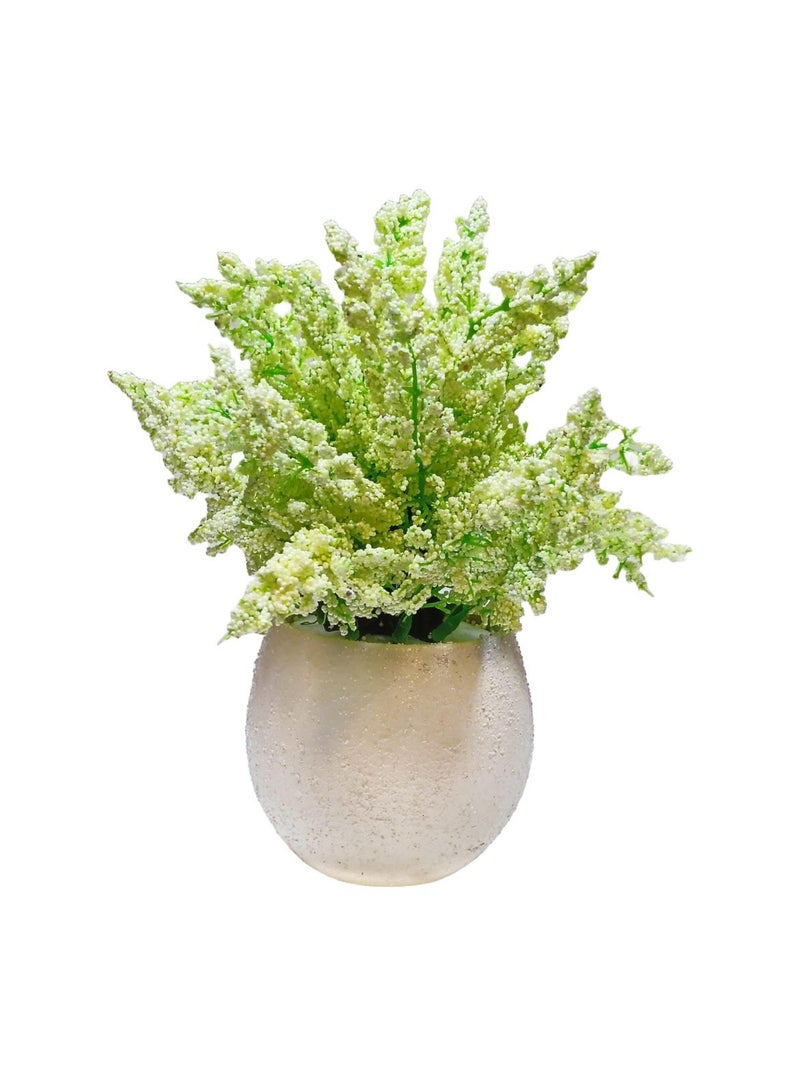 Artificial Potted light green and yellow flowers with 31 flowers planted by foam in a grey heavy pottery pot 20*25 cm with the plant - Image 1