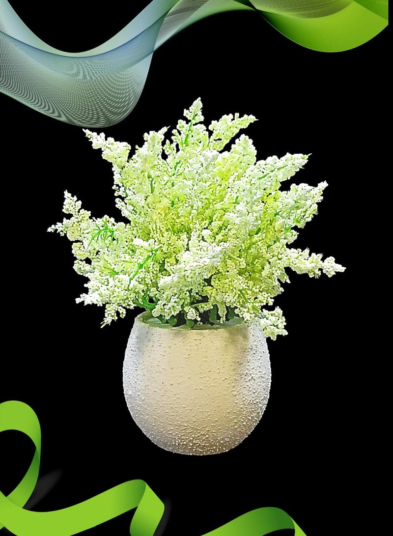 Artificial Potted light green and yellow flowers with 31 flowers planted by foam in a grey heavy pottery pot 20*25 cm with the plant - Image 5