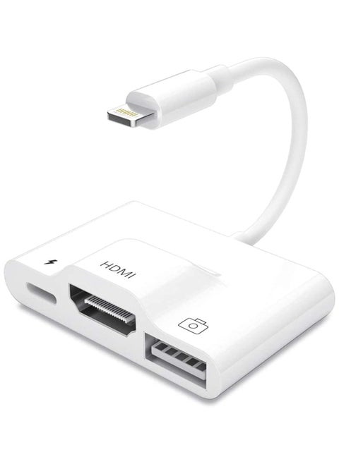 Lightning to USB HDMI Camera Adapter with Power Port 3 in 1 OTG Cable Compatible iPhone 12 11 X 8 7 iPad 1080P Digital AV Monitor Projector Drive Mouse Keyboard MIDI Rj45 9.2 14