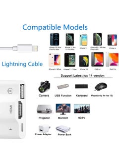 General Lightning to USB HDMI Camera Adapter with Power Port 3 in 1 OTG Cable Compatible iPhone 12 11 X 8 7 iPad 1080P Digital AV Monitor Projector Drive Mouse Keyboard MIDI Rj45 9.2 14  - Image 2