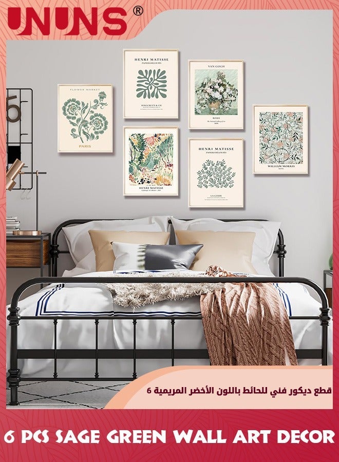 UNUNS Sage Green Wall Art Decor,6 Pcs Boho Abstract Hanging Painting Simple Retro Posters,Minimalist Flower Market Prints,Green Canvas Matisse Paintings Pictures For Room,8"x10"Unframed - Image 4