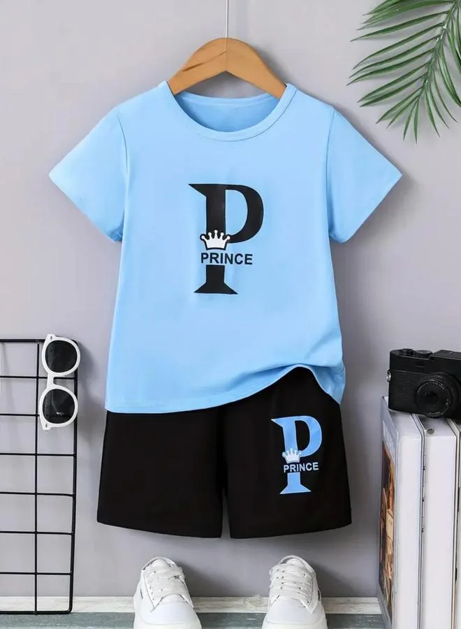 تايك تو Take Two Boys Blue Prince Graphic T-Shirt and Shorts Set