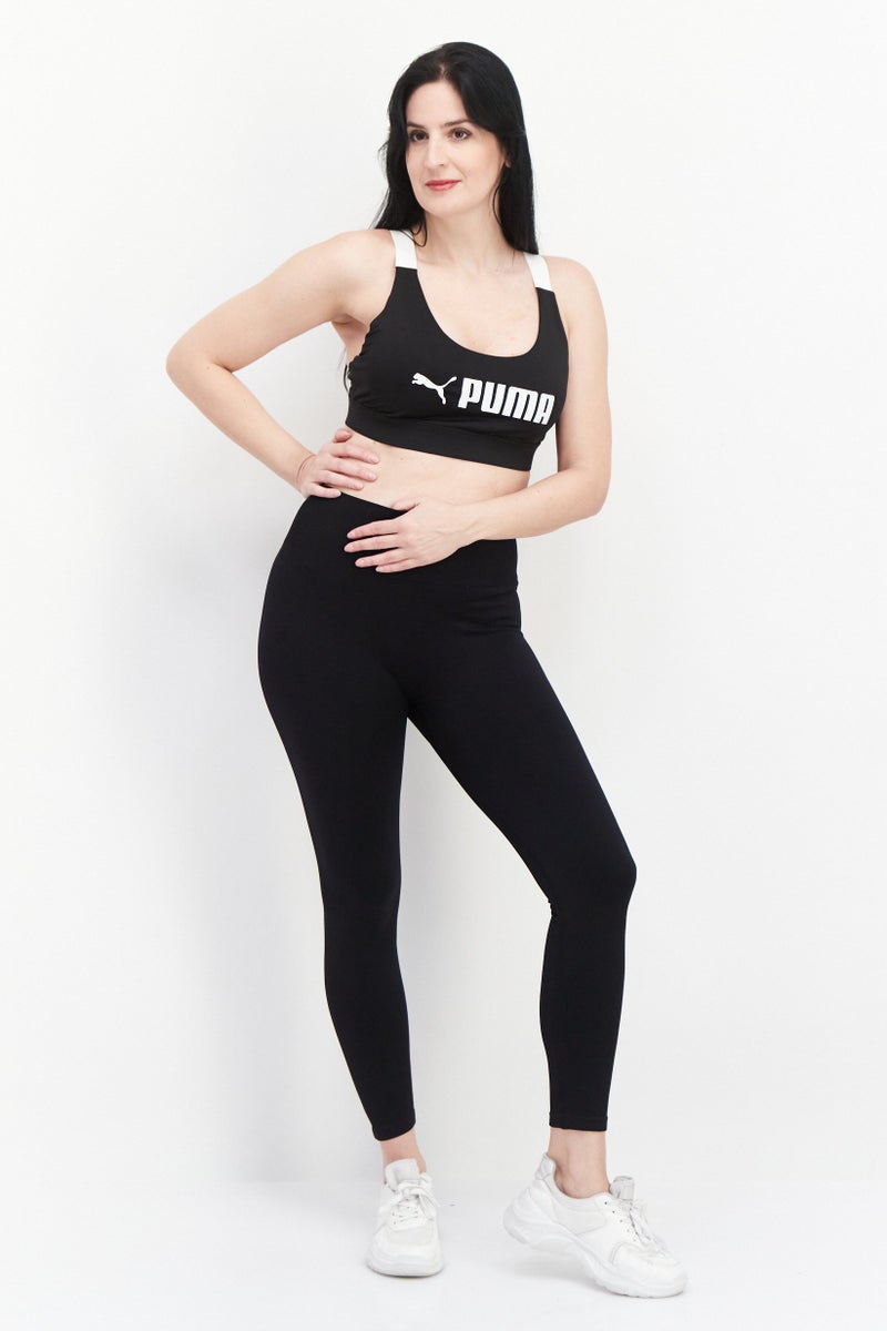PUMA سوتيان رياضي للنساء مزود ببطانة خفيفة بشعار العلامة التجارية، أسود - Image 4